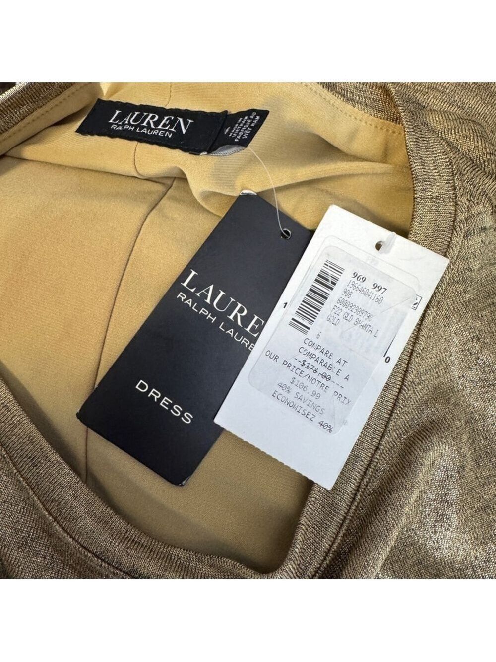 NWT Lauren Ralph Lauren gold foil dress size 6 - Picture 5 of 6